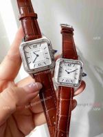 High Replica Cartier Santos-Dumont de Quartz Watches Diamond-set Brown Leather Band